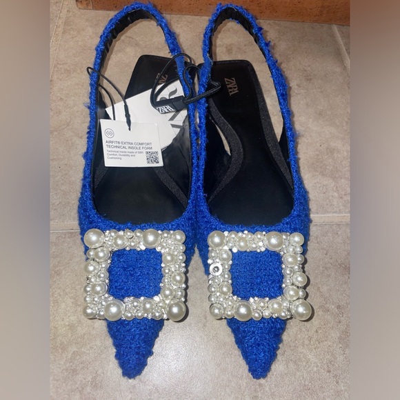 Holidays Zara blue Sling back embellished and pearls flats - Picture 5 of 11